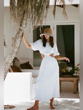 SABO Australia SKIRT~ Dasha Cutout Dress Large BRAND White with Puff Sleeves
